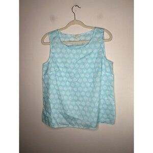 Talbots Cotton Blouse Blue White Scallop Sleeveless Tank Round Neck Size Small